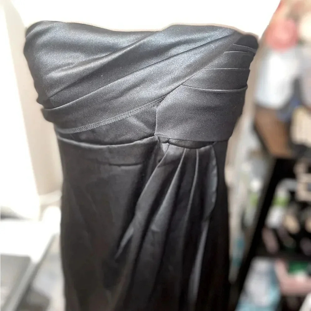 BLACK SATIN APRIL USA “SHAKIRA” RUCHED STRAPLESS OCCASION MINI DRESS SIZE L